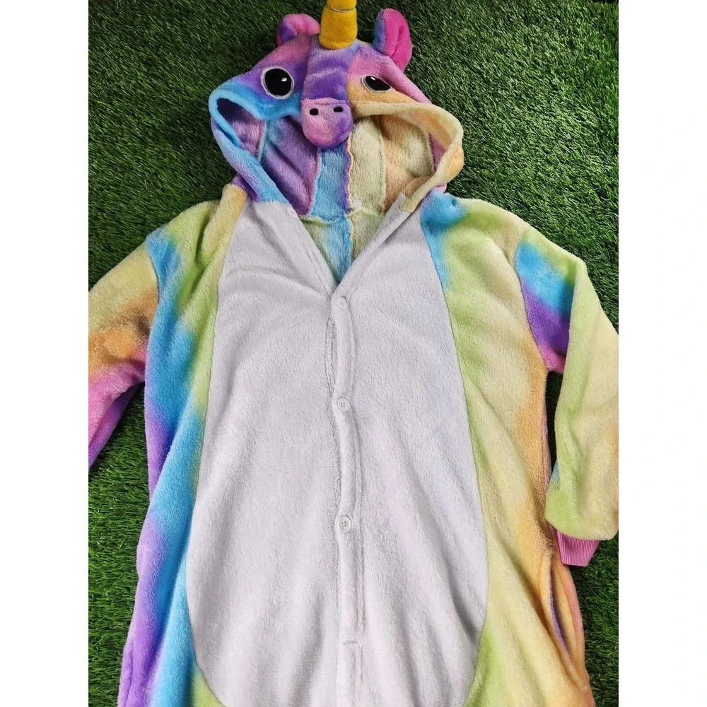 One Piece Pajamas Kids 7-8 Years Multicolor Unicorn Fleece‎ Hooded Suit